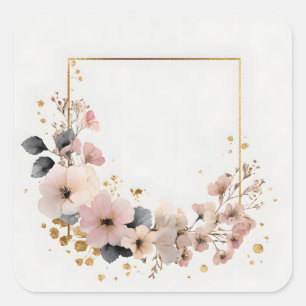 Sticker Carré Carte postale de vœux floraux avec des fleurs élég