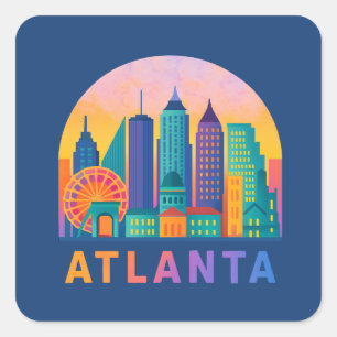 Sticker Carré Carte postale Modern Atlanta Georgia Skyline Blue