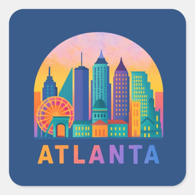 Sticker Carré Carte postale Modern Atlanta Georgia Skyline Blue (Devant)