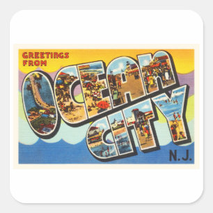 Sticker Carré Carte postale Vintage voyage Ocean City New Jersey
