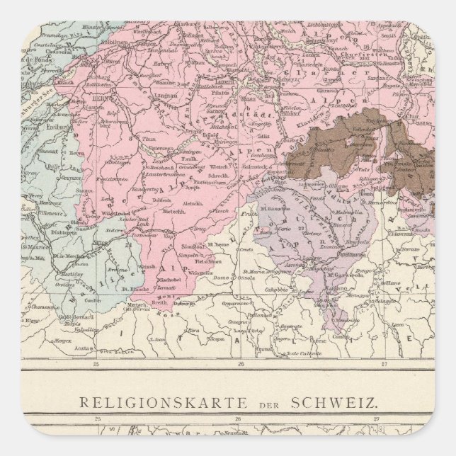 Sticker Carré Carte religieuse et linguistique de la Suisse (Devant)