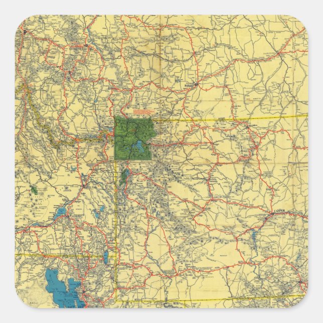 Sticker Carré Carte routière Idaho, Mont, Wyo (Devant)