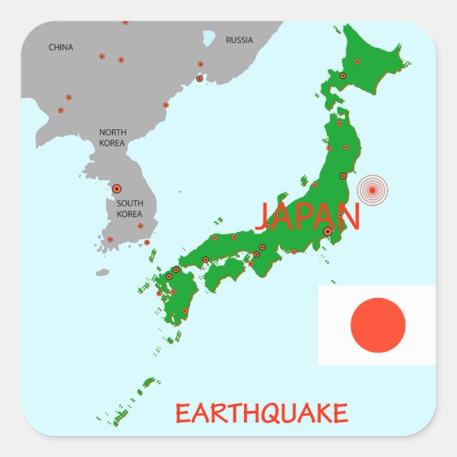 Sticker Carré Carte sismique du séisme au Japon (Devant)