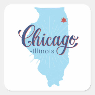 Sticker Carré Carte Vintage de Chicago Illinois