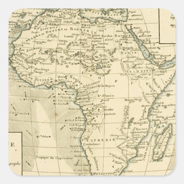 Sticker Carré Carte vintage de l'Afrique (Devant)