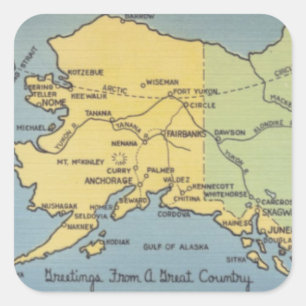 Sticker Carré Carte vintage de l'Alaska - Détroit de Bering, Nom