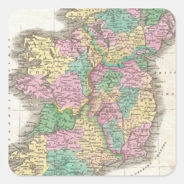 Sticker Carré Carte vintage de l'Irlande (1827) (Devant)