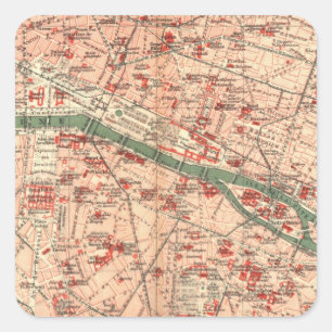 Sticker Carré Carte vintage de Paris France (1910)