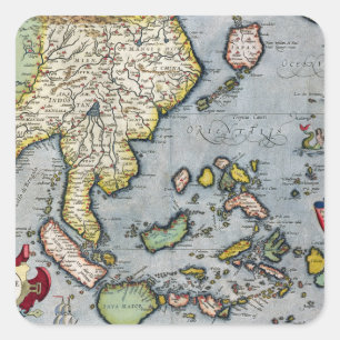 Sticker Carré Carte vintage Inde à la Nouvelle-Guinée