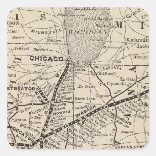 Sticker Carré Carte Wabash Railway