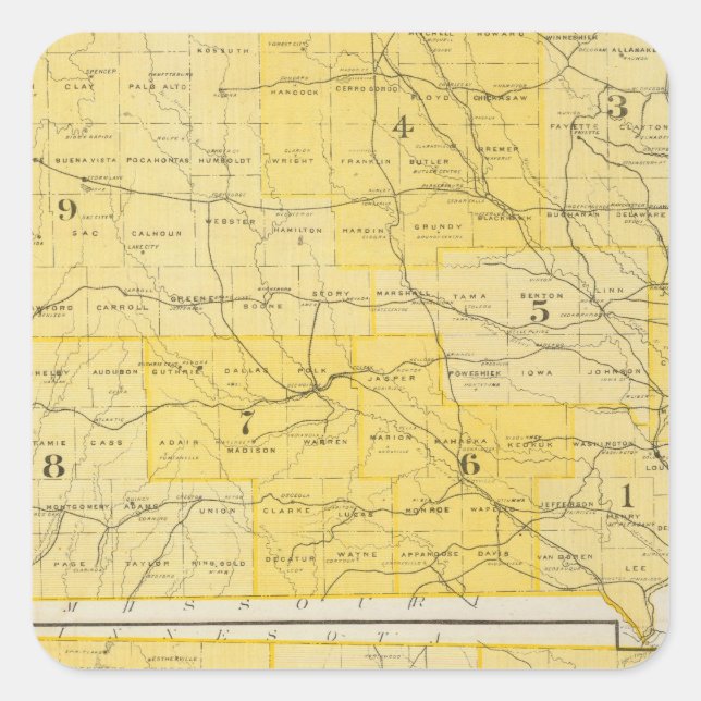Sticker Carré Cartes de l'État de l'Iowa (Devant)