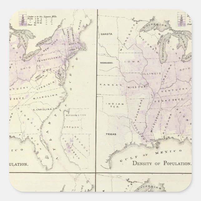 Sticker Carré Cartes de recensement des États-Unis de 1870 (Devant)