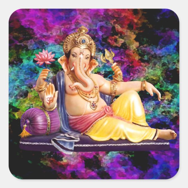 Sticker Carré Cartes De Voeux Ganesha, Stickers, Cartes Postales (Devant)