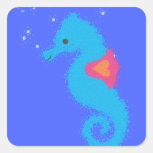 Sticker Carré Carton bleu Seahorse