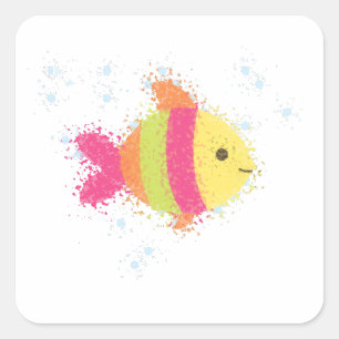 Sticker Carré Carton de poisson mignon