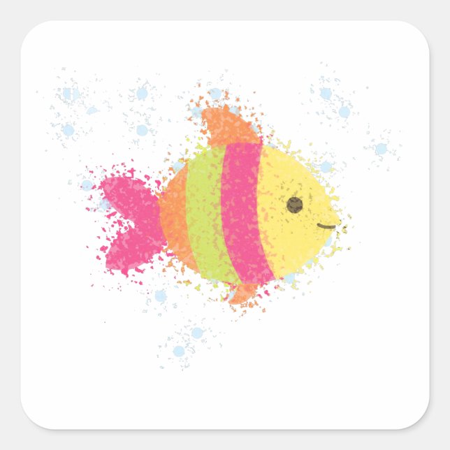 Sticker Carré Carton de poisson mignon (Devant)