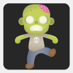 Sticker Carré Carton mignon Zombie