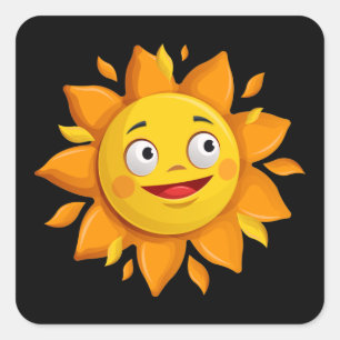 Sticker Carré Carton très amusant Soleil Jaune