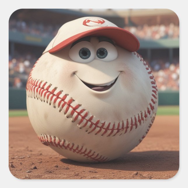 Sticker Carré Cartoon Baseball Anniversaire Bowles en Papier (Devant)