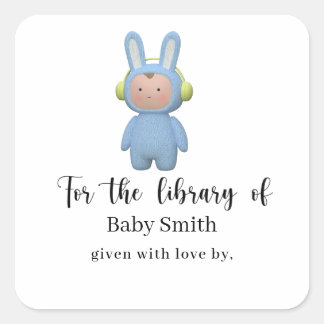 Sticker Carré cartoon boy rabbit Baby Shower Library