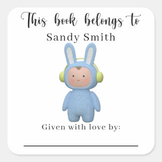 Sticker Carré cartoon boy rabbit - This book belongs