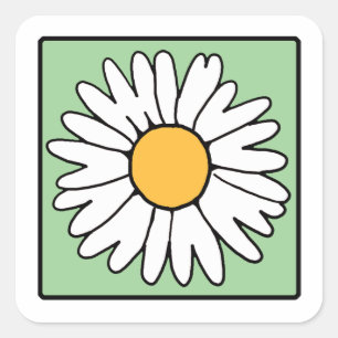 Sticker Carré Cartoon Cute Retro Daisy Spring Garden Flower