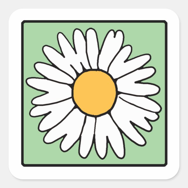 Sticker Carré Cartoon Cute Retro Daisy Spring Garden Flower (Devant)