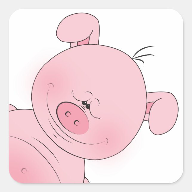 Sticker Carré Cartoon de porc rose gai (Devant)