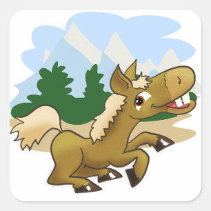 Sticker Carré Cartoon Horse