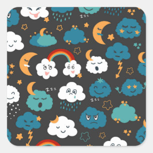 Sticker Carré Cartoon Météo Prévision Motif sans couture