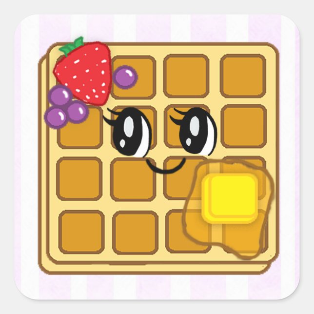 Sticker Carré Cartoon mignon fraise et gaufre bleuté (Devant)