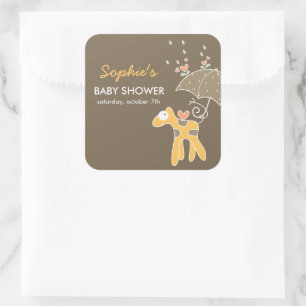 Sticker Carré Cartoon mignon Giraffe Jaune & Baby shower paraplu