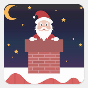 Sticker Carré Cartoon Père Noël en ville le soir de Noël