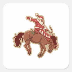 Sticker Carré Cartoon rouge santa claus ryding on horse