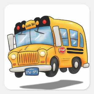 Sticker Carré Cartoon School Bus