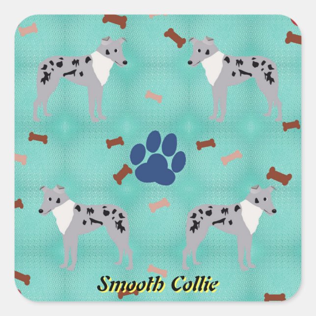 Sticker Carré Cartoon Smooth Collie (Devant)