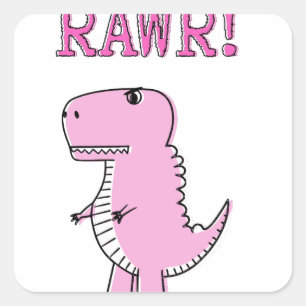 Sticker Carré Cartoon T-Rex Dinosaur Mignonne Et Rose En Colère