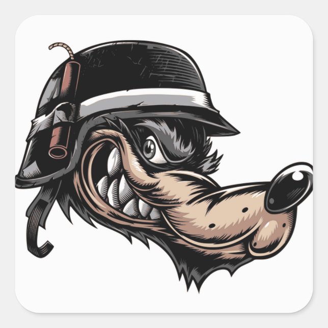 Sticker Carré Cartoon Wolf (Devant)