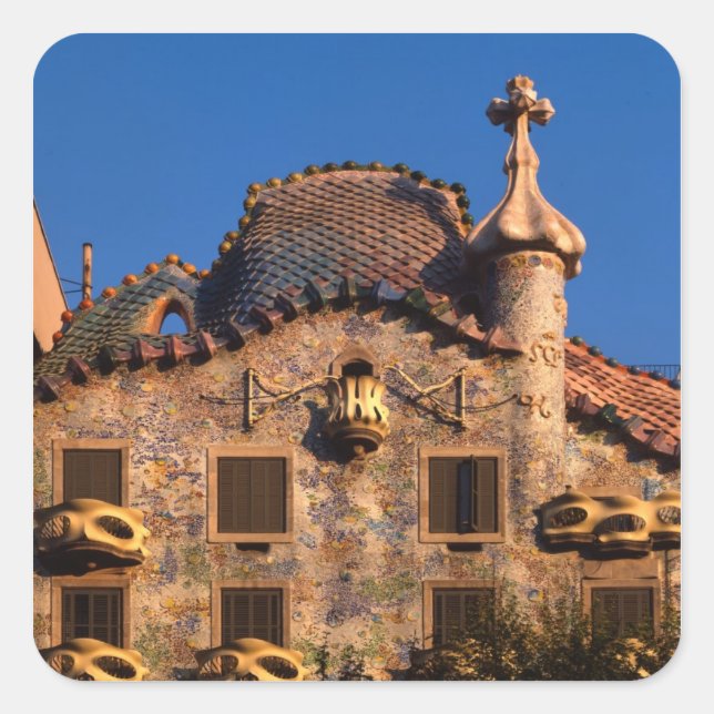 Sticker Carré Casa Batilo, architecture Gaudi, Barcelone, (Devant)