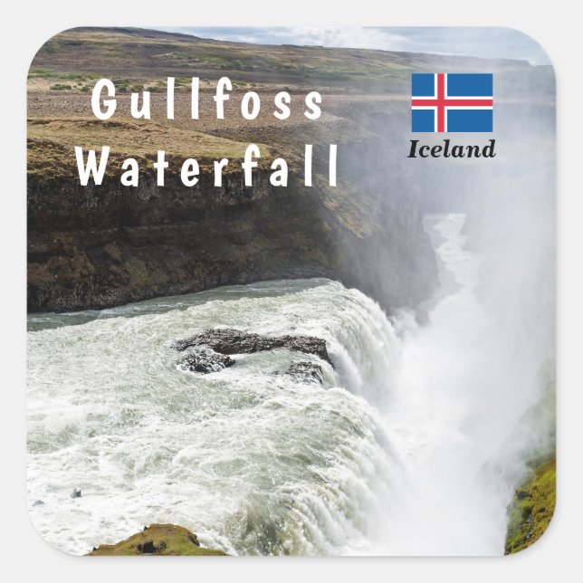 Sticker Carré Cascade de Gullfoss - sud-ouest de l'Islande (Devant)