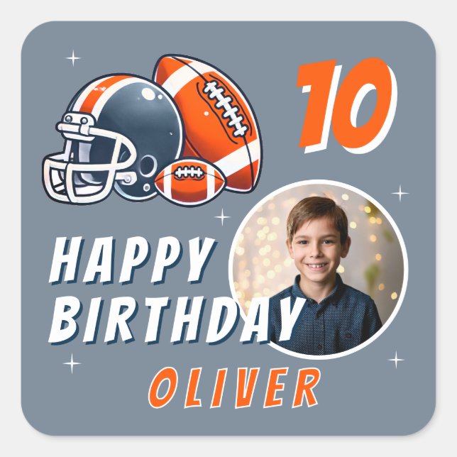 Sticker Carré Casque de balle de football Caricature Photo Anniv (Devant)