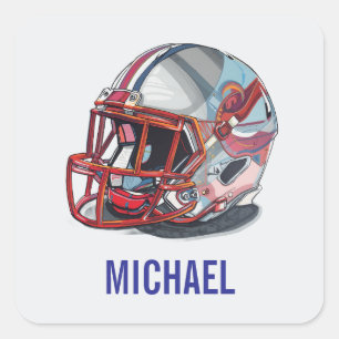 Sticker Carré Casque de football Pop Art Nom motivationnel