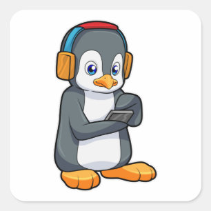 Sticker Carré Casque de musique Penguin
