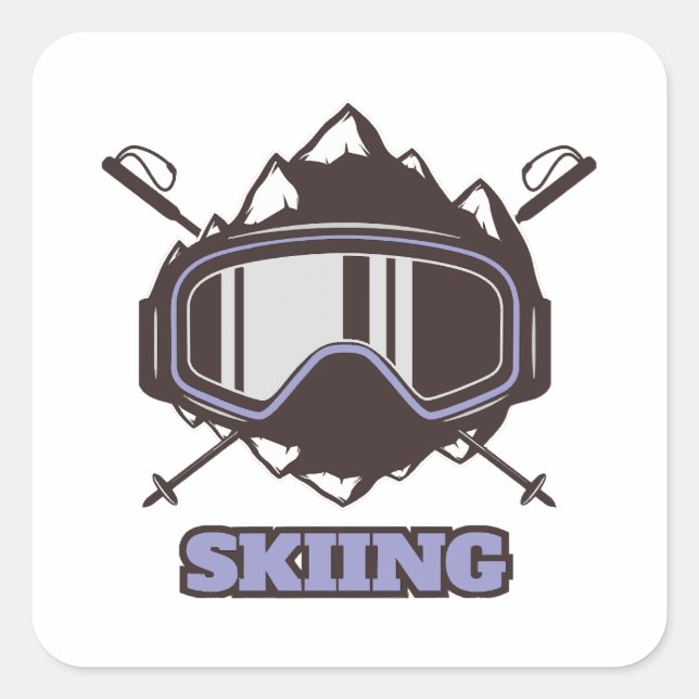 Sticker Carré Casque de ski cool (Devant)