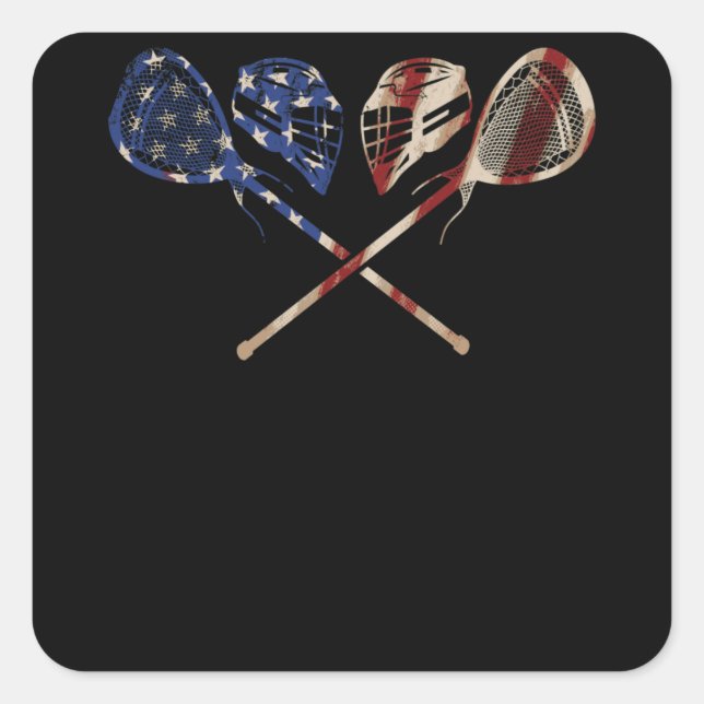 Sticker Carré Casque Lacrosse American Flag Lax 4 juillet (Devant)