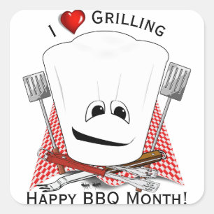 Sticker Carré Casquette Chefs et outils barbecue Grille