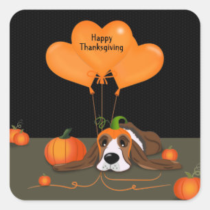 Sticker Carré Casquette Citrouille Basset Hound