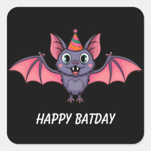 Sticker Carré casquette d'anniversaire de la chauve-souris coupé
