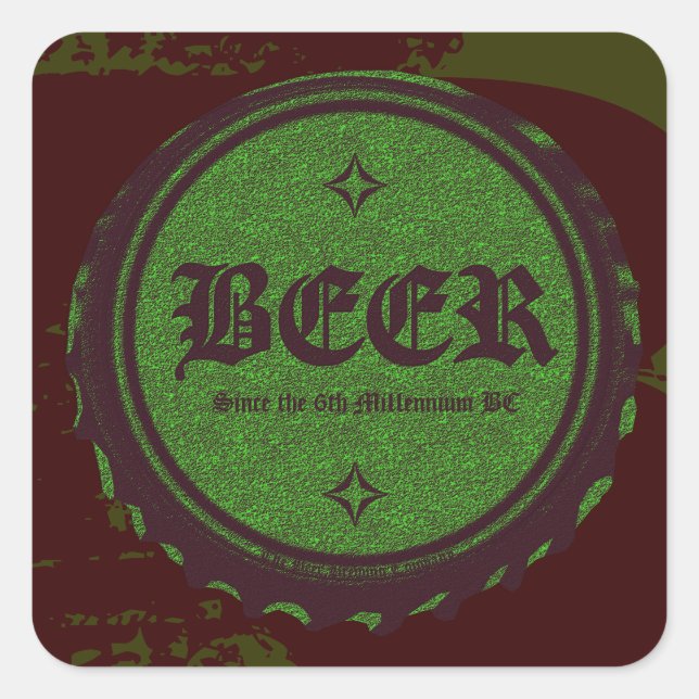 Sticker Carré Casquette de bouteille de bière vert (Devant)