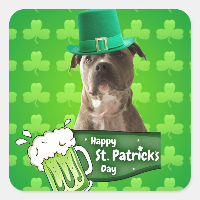Sticker Carré Casquette de la Saint-Patrick Jour du Chien à Taur (Devant)